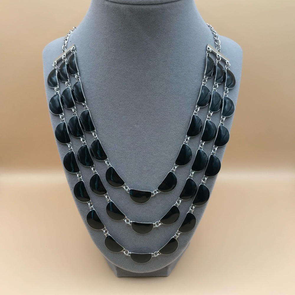 Silver-Tone & Black Enamel Multi-Layer Necklace - Picture 2 of 8